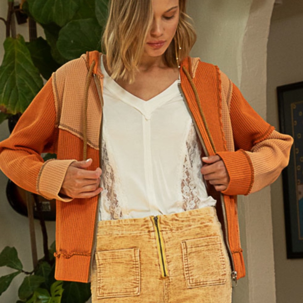 💙 $36 STARTS #284 POL Knit Color Block Hoodie Jacket Top Long Sleeves SR20 - Picture 12 of 16